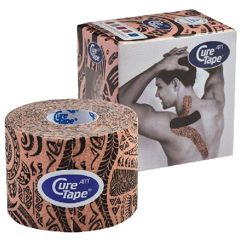 Тейп кинезиологический CURETAPE Art, размер 5 см x 5 м, Цвет Телесно-черный