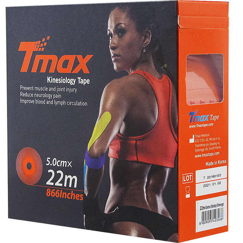 Тейп кинезиологический TMAX Extra Sticky, размер 5 см x 22 м, Цвет Оранжевый