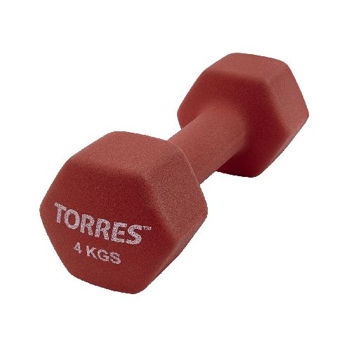 Гантель металлическая TORRES в неопреновой оболочке, Вес 4 кг