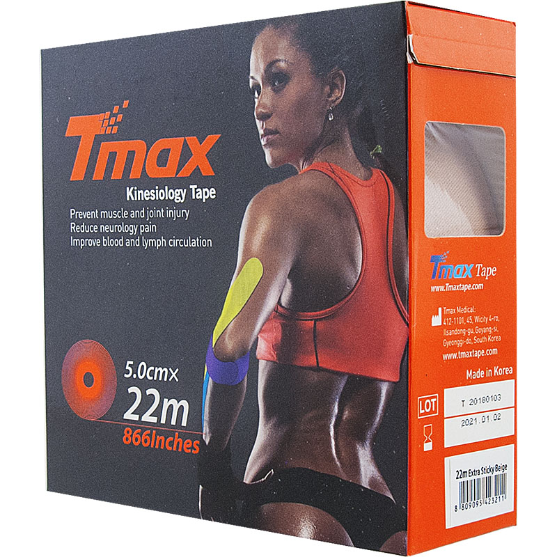 Тейп кинезиологический TMAX Extra Sticky, размер 5 см x 22 м, Цвет Телесный